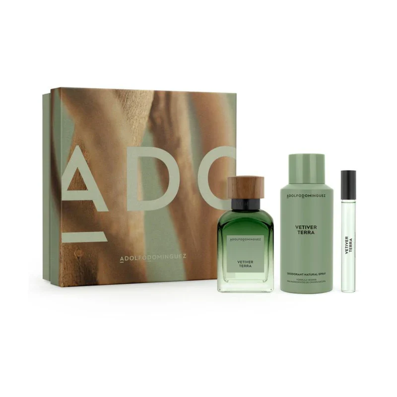 Estuche Adolfo Dominguez Vetiver Terra Hombre EDP 120 ml + 10 ml + Deo 150 ml Hombe